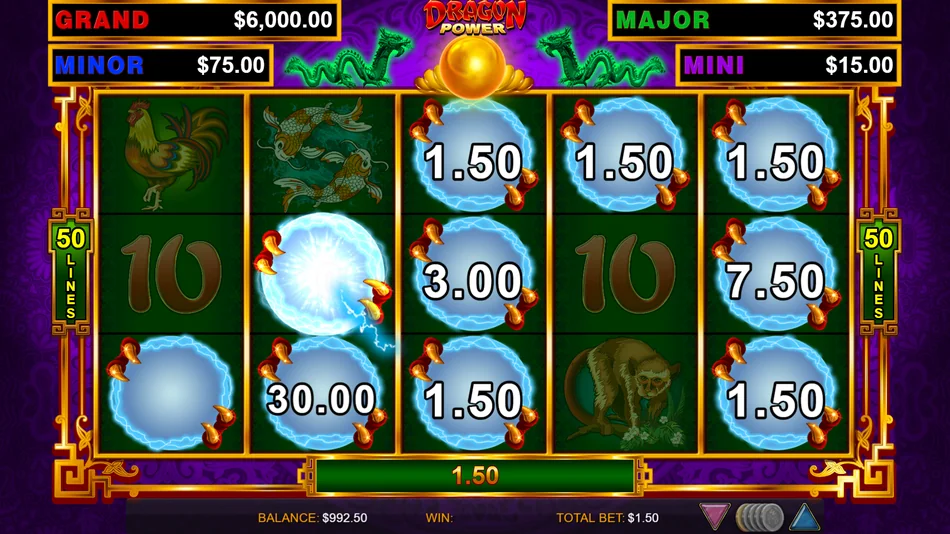 Dragon Link full grid of orb symbols at the GRAND jackpot payout