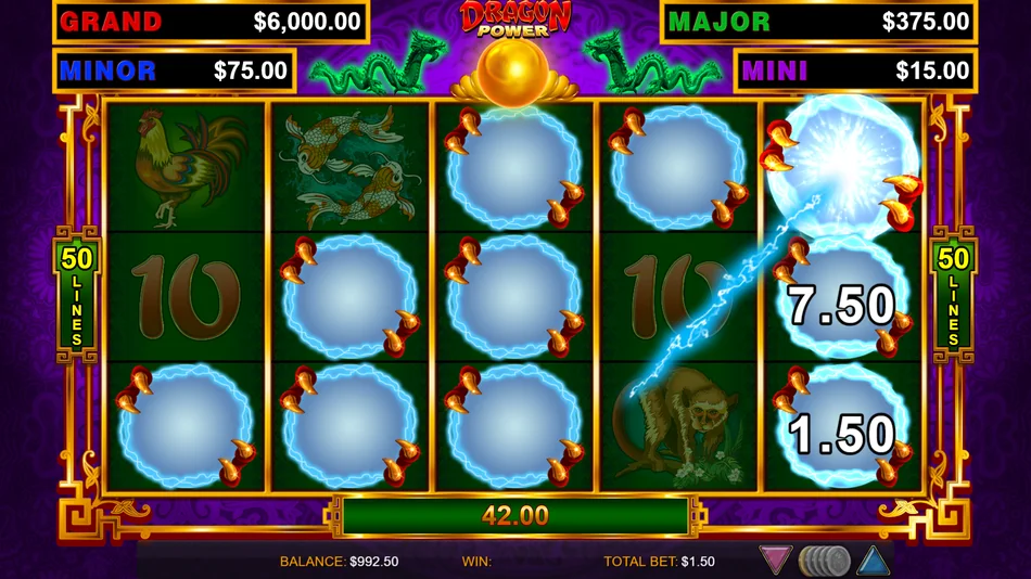Dragon Link respin feature with Blue Orb symbols and jackpot counter